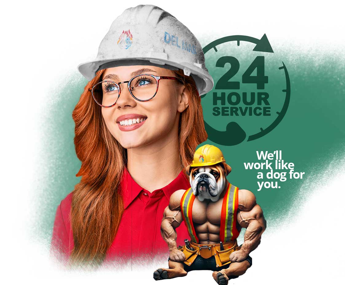 general contractor girl with dog